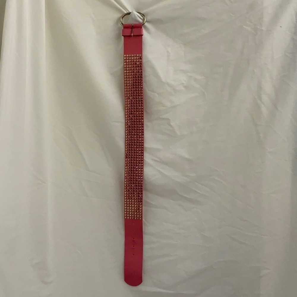 Wide Pink Leather Silver-studded Belt with Silver Buckle - Fits 25 1/2”- 29 1/2”